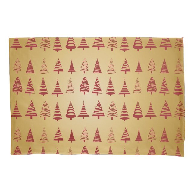 Red Christmas tree modern on Gold Pillow Case (Front)