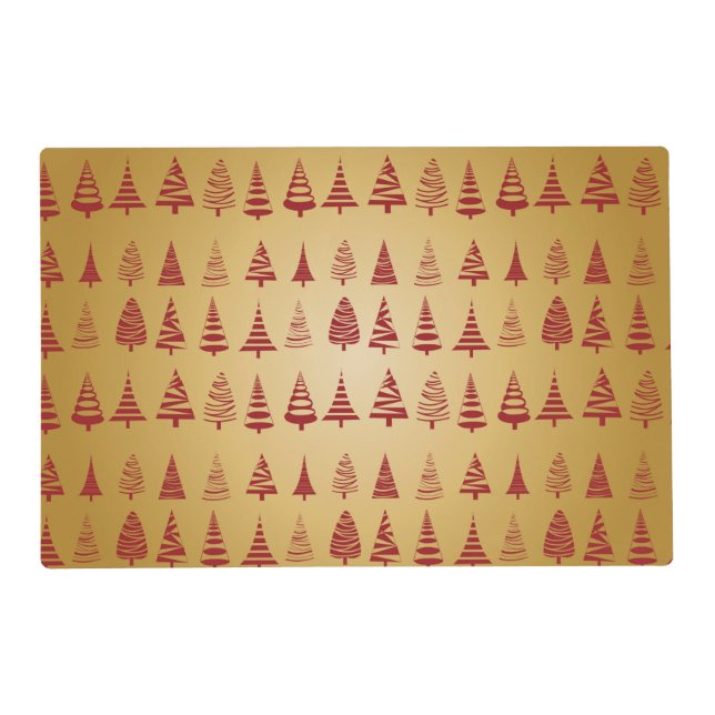 Red Christmas tree modern on Gold Placemat (Front)