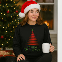 Red Christmas Tree on Black Sweatshirt