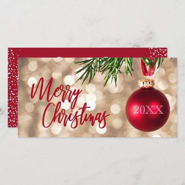 Red Christmas Tree Ornament Flat Holiday Card (Front/Back)