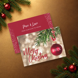 Red Christmas Tree Ornament Flat Holiday Card