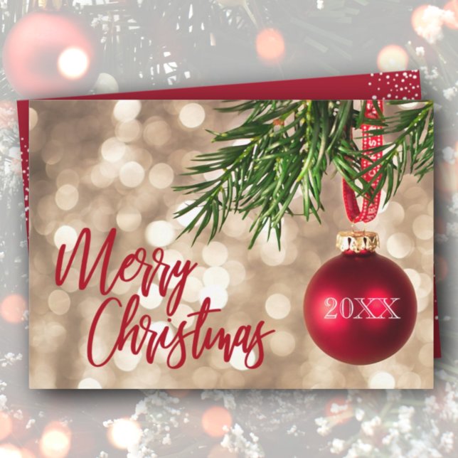 Red Christmas Tree Ornament Flat Holiday Card (Creator Uploaded)