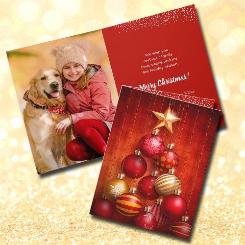 Red Christmas Tree Ornaments Folded Photo Holiday Card