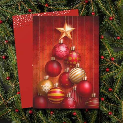 Red Christmas Tree Ornaments Holiday Card