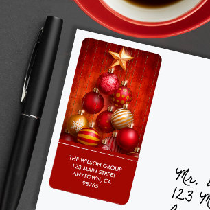 Red Christmas Tree Ornaments Return Address Label