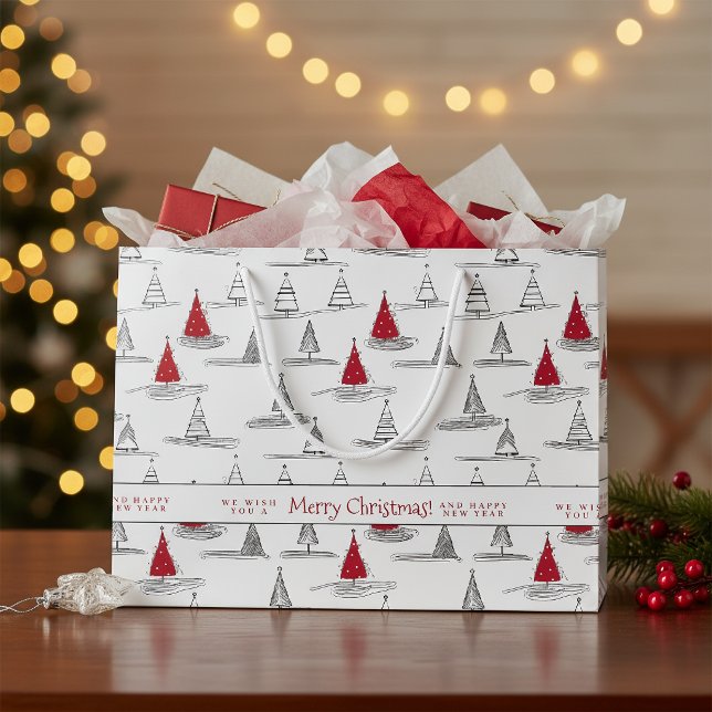 Red Christmas Tree Pattern#5 ID1009 Large Gift Bag (Creator Uploaded)
