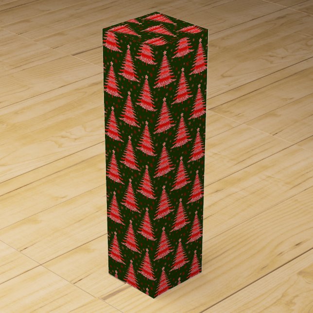 Red Christmas Tree Pattern Design Wine Box (Front)