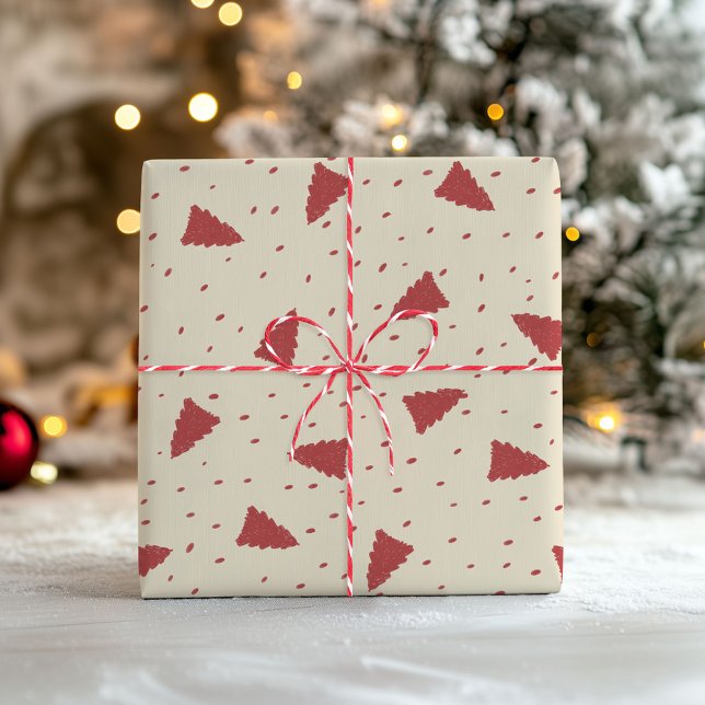 Red Christmas Tree Pattern | Minimal Hand-Drawn Wrapping Paper (Creator Uploaded)