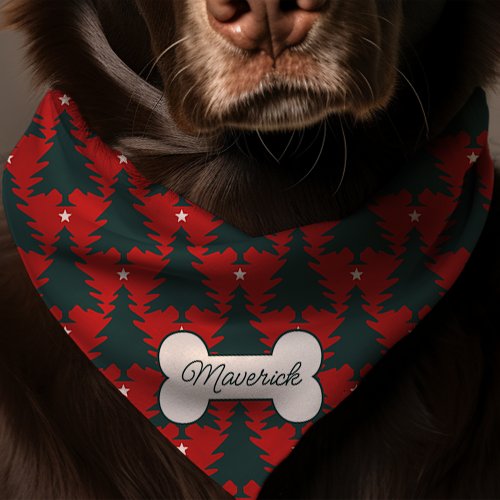 Red Christmas Tree Pattern Personalized Dog Bandana