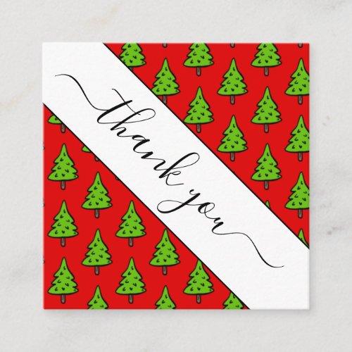 Red Christmas Tree Pattern Thank You Social Media Square Business Card