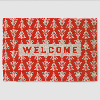 Red Christmas Tree Pattern Welcome Coir Fiber Doormat