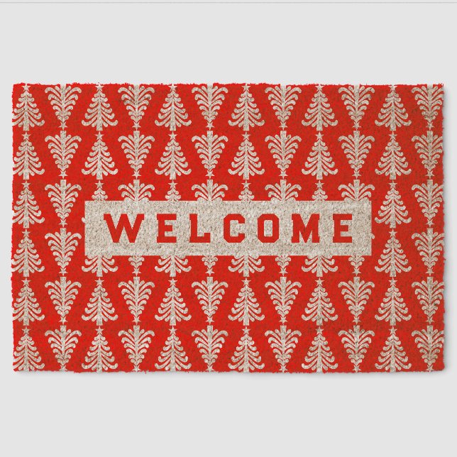  Red Christmas Tree Pattern Welcome Coir Fiber Doormat (Front)