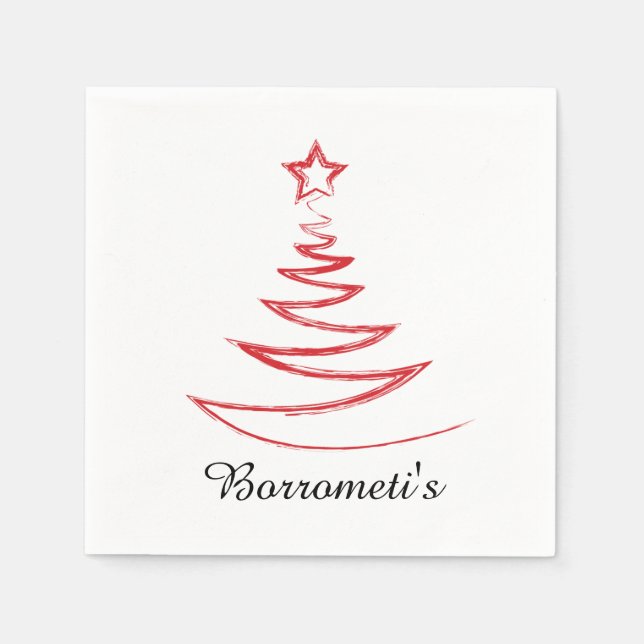 Red Christmas Tree Personalized Cocktail Napkin (Front)