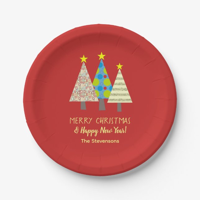 Red Christmas Tree Personalized  Paper Plates (Front)