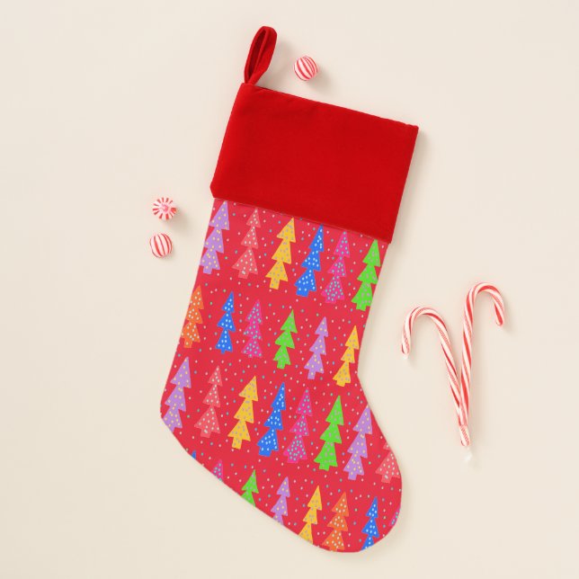 Red Christmas Tree Pop Art   Stocking (Front)