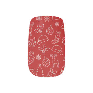 Red Christmas tree, santa hat, presents, holly Minx Nail Art