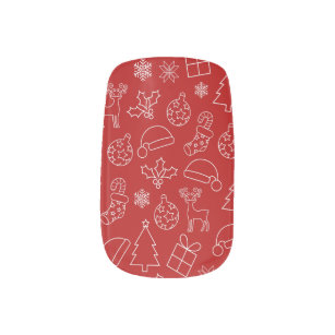 Red Christmas tree, santa hat, presents, holly Minx Nail Art