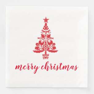 Red Christmas Tree Scandinavian Merry Christmas Paper Dinner Napkins