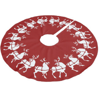 Red Christmas Tree Skirt Holiday Reindeer Decor