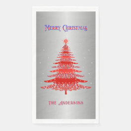Red Christmas Tree Snowflakes Custom Name Silver Paper Guest Towels