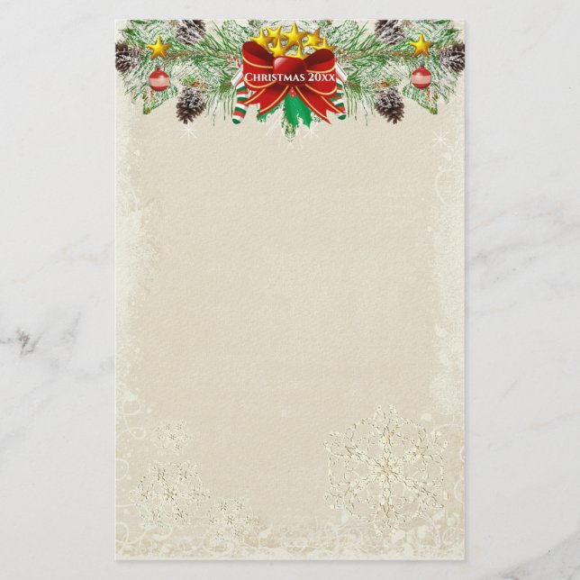 Red Christmas Tree Stars Snowflake Garland Stationery (Front)