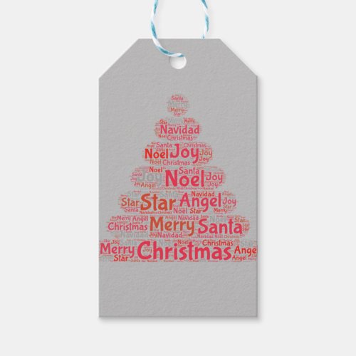 Red Christmas Tree Typography Gift Tags