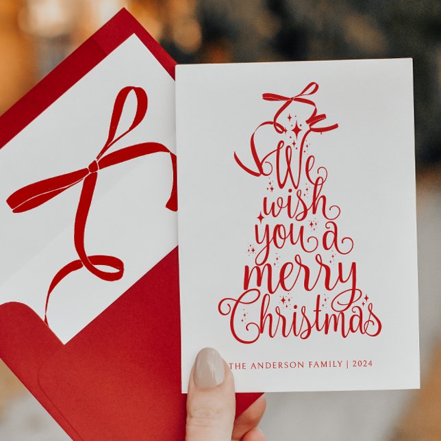 Red Christmas Tree Typography Script Holiday Card (Creator Uploaded)