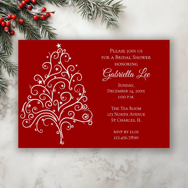 Red Christmas Tree Winter Bridal Shower Invitation (Creator Uploaded)