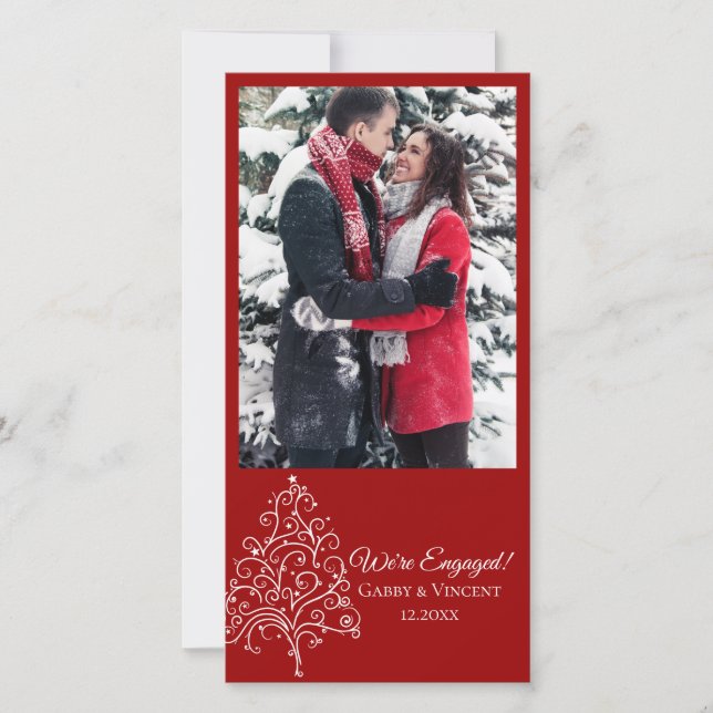 Red Christmas Tree Winter Engagement Announcement (Front)