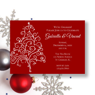 Red Christmas Tree Winter Engagement Party Invitation