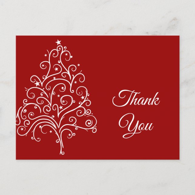 Red Christmas Tree Winter Holiday Thank You Postcard (Front)