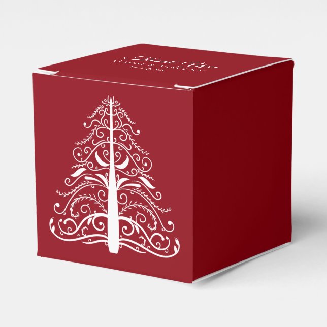 Red Christmas Tree Winter Wedding Favor Boxes (Front Side)