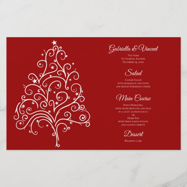 Red Christmas Tree Winter Wedding Menu (Front)