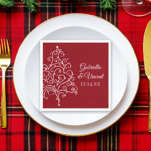 Red Christmas Tree Winter Wedding Paper Napkins