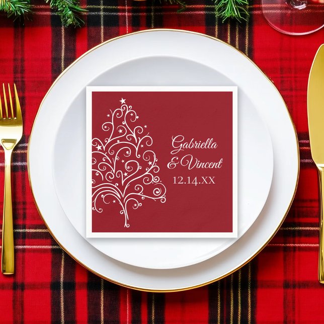 Red Christmas Tree Winter Wedding Paper Napkins (Creator Uploaded)