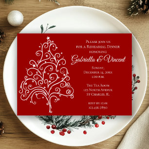 Red Christmas Tree Winter Wedding Rehearsal Dinner Invitation
