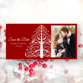 Red Christmas Tree Winter Wedding Save the Date