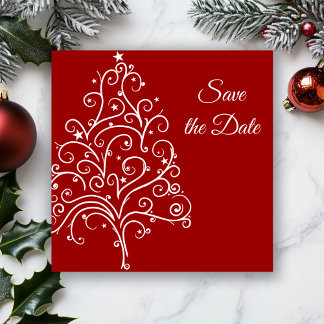 Red Christmas Tree Winter Wedding Save the Date