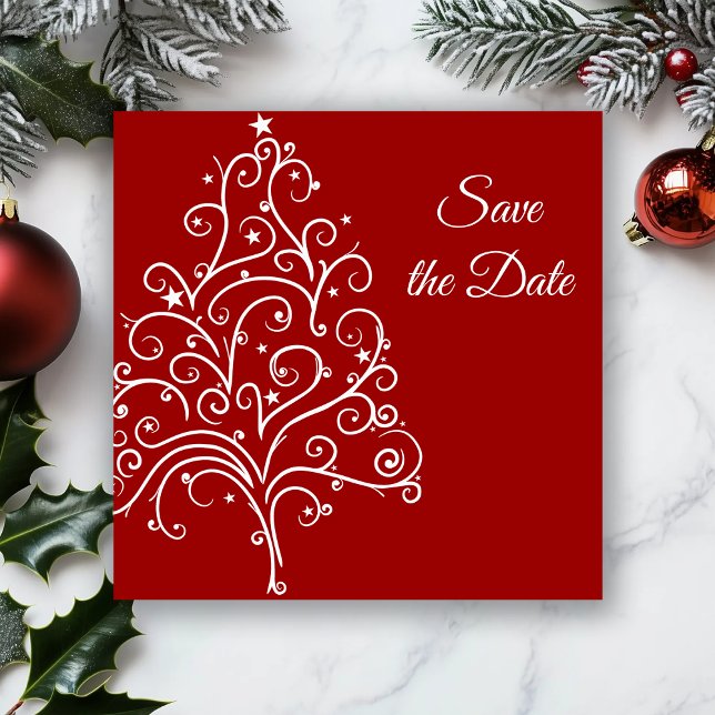 Red Christmas Tree Winter Wedding Save the Date (Creator Uploaded)