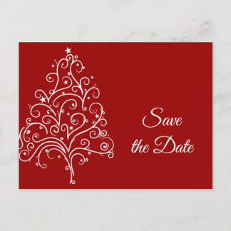 Red Christmas Tree Winter Wedding Save the Date Announcement Postcard