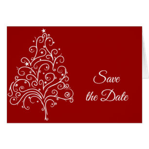 Red Christmas Tree Winter Wedding Save the Date Cards