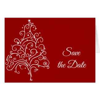 Red Christmas Tree Winter Wedding Save the Date Cards