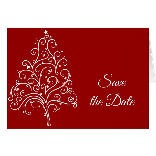 Red Christmas Tree Winter Wedding Save the Date Cards (Front Horizontal)