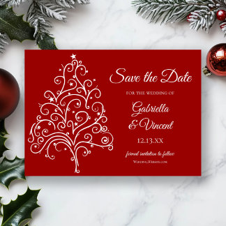 Red Christmas Tree Winter Wedding Save the Date Invitation