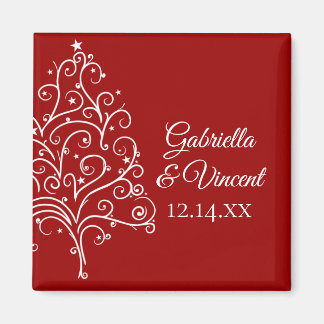 Red Christmas Tree Winter Wedding Save the Date Magnet