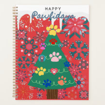 Red Christmas tree wit paws print for pet lovers