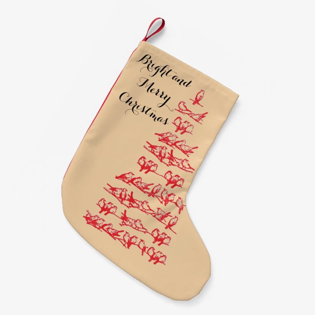 Red Christmas Tree With Birds Small Christmas Stocking (Front (Hanging))
