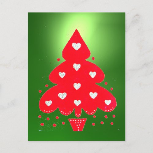 RED CHRISTMAS TREE WITH HEARTS IN GREEN HOLIDAY PO