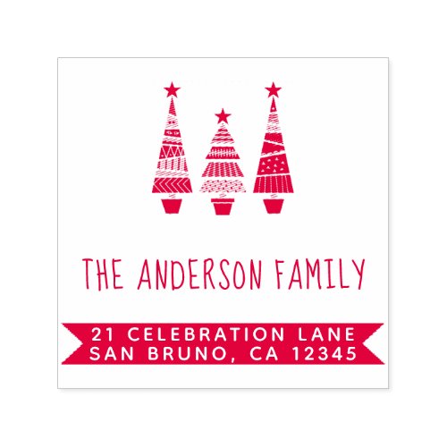 Red Christmas Trees  Family Name Return Address Self_inking Stamp