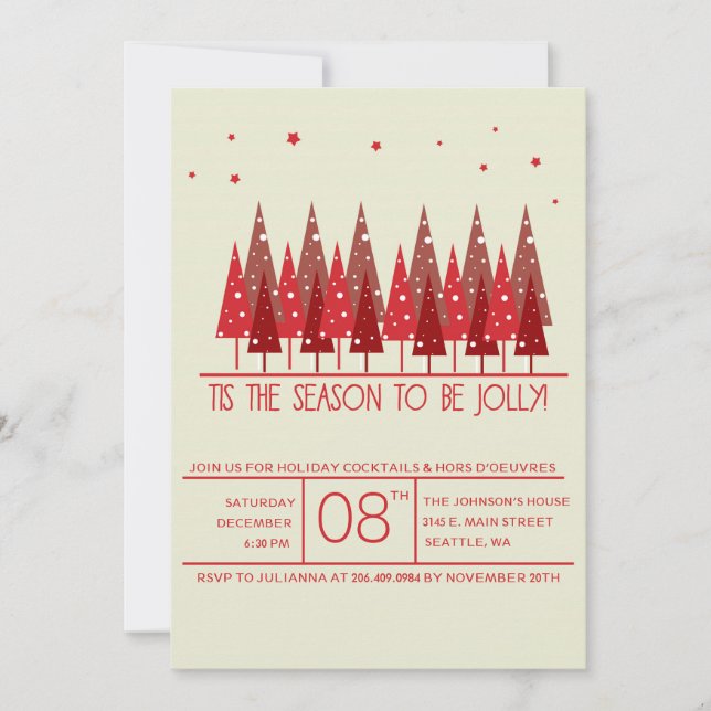 Red Christmas Trees Holiday/Christmas Party Invite (Front)